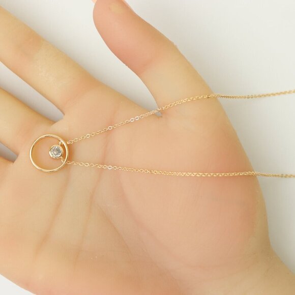 Minimalist Rose Gold Circle Pendant Necklace, XPNL0211 - Picture 3 of 14
